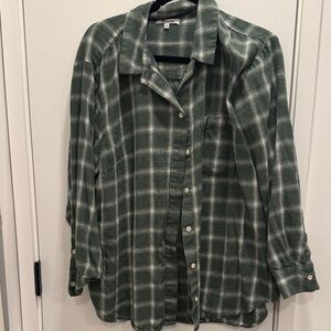 Green Plaid Button-Up Shirt